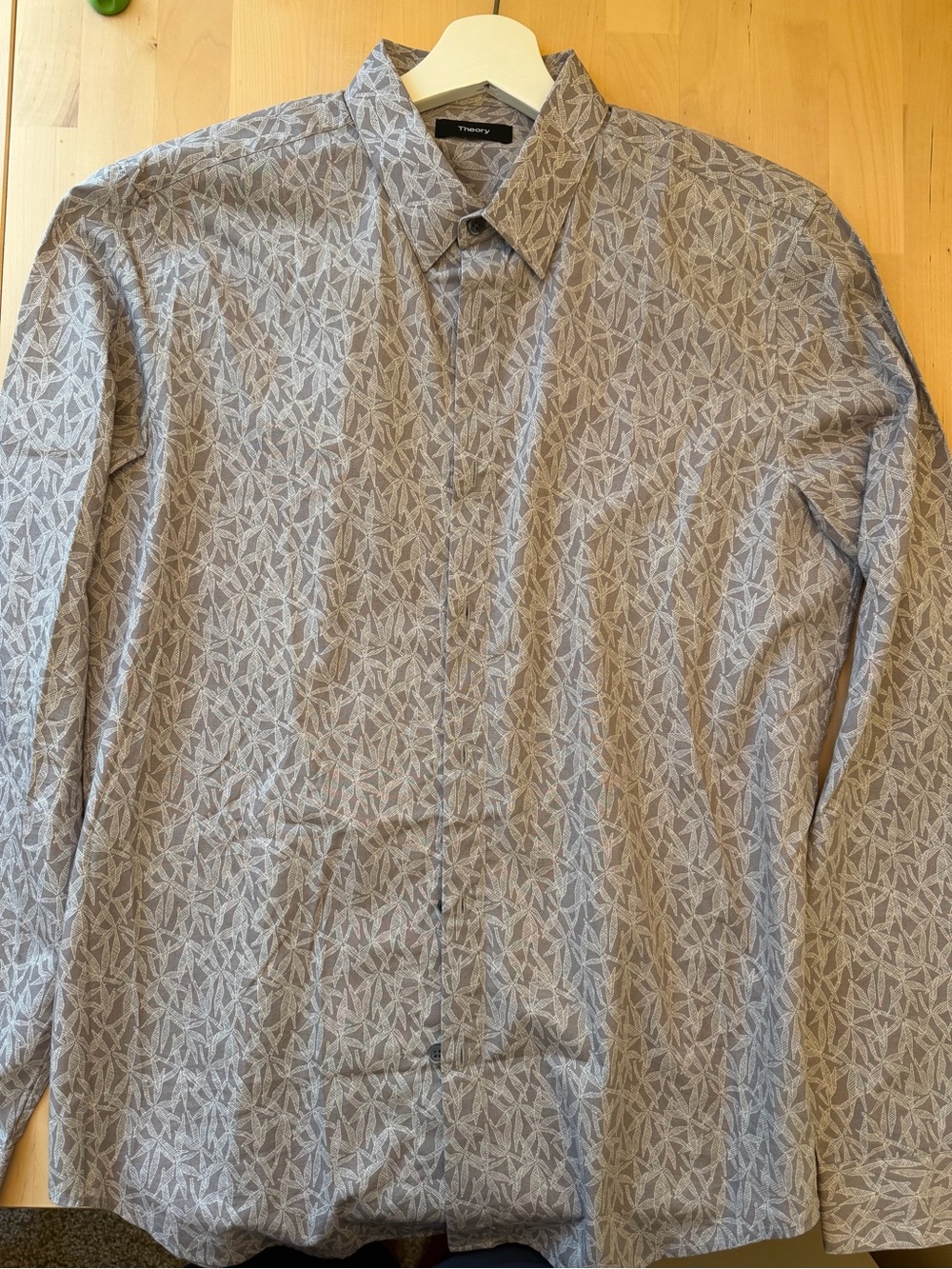 Theory Men's Button Down Shirt Gray Floral Print Cotton M! Like New
